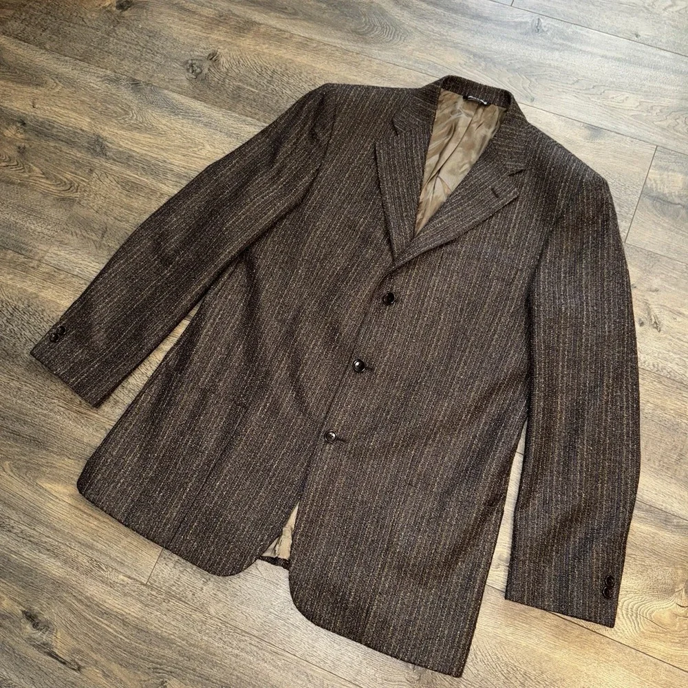 Alberto‎ Zimni Brown Herringbone Wool Tweed Blazer Sport Coat 44R Made In Italy